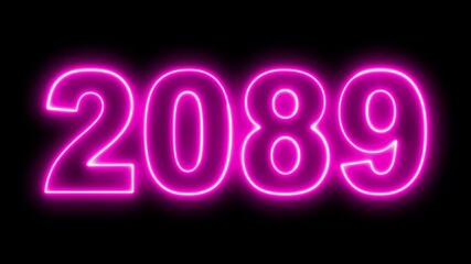 Neon upcoming new year 2089 animated. Symbolizes future progress new year goals business plans. Christmas and happy new year celebration concept. 2089 neon line text animated.