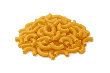 Heap of uncooked elbow macaroni pasta isolated on a clean white background