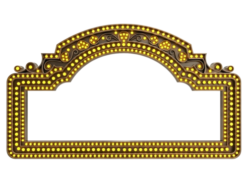 Ornate vintage marquee sign with lights isolated on transparent background