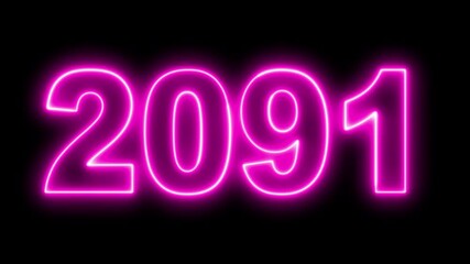 Neon upcoming new year 2091 animated. Symbolizes future progress new year goals business plans. Christmas and happy new year celebration concept. 2091 neon line text animated.