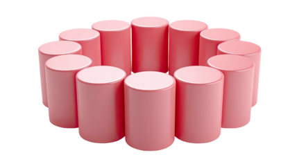 Pink cylinders arranged in a circle, against a black background