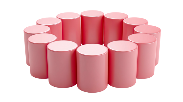 Pink cylinders arranged in a circle, against a black background