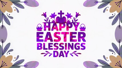 Vibrant Easter celebration design with flowers and a cross for joyful blessings and festive greetings