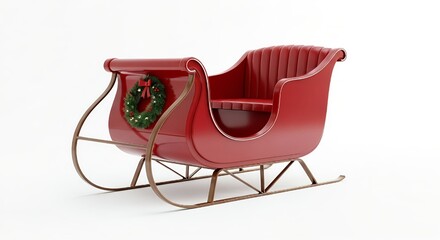 Fototapeta premium Red christmas sleigh with wreath decoration holiday season festive tradition decor