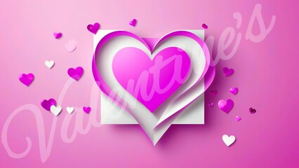 pink background with heart.Romantic pink happy valentine paper art card illustration