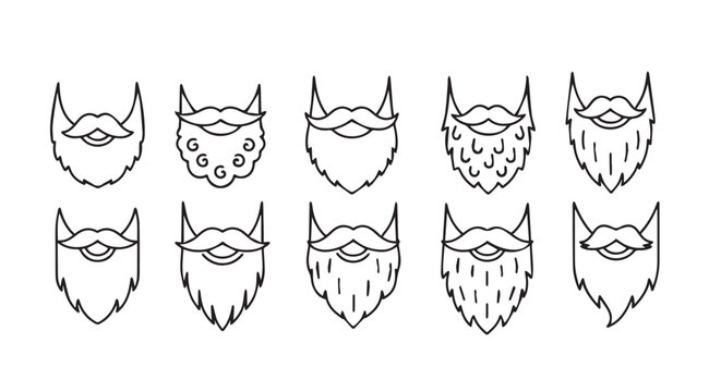 Collection of ten different beard and mustache styles silhouette