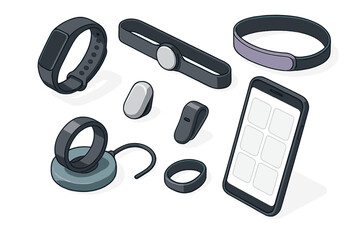 Isometric set of smart wearable devices including fitness bands rings and a mobile phone