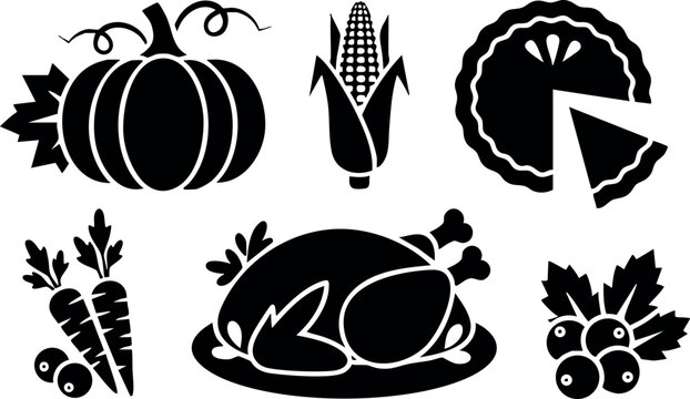 Thanksgiving harvest icons with pumpkin corn carrot turkey pie and berries vector illustration - Powered by Adobe