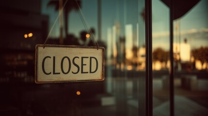 Closed sign on coffee shop door — vintage tone storefront