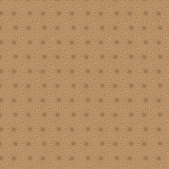 Seamless geometric star pattern with symmetrical pointed petals on warm brown background for textile prints, wallpapers, and decorative abstract design projects