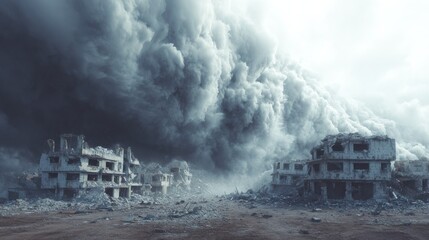 Desolate urban landscape following a catastrophic weather event creating destruction