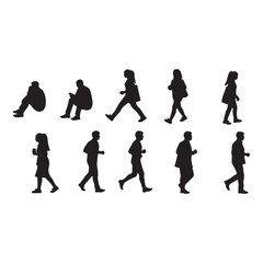 Sitting, walking, running people vector silhouette