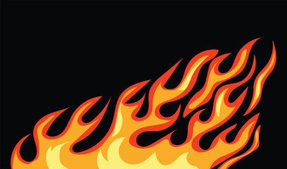 Flame race car decal. Blazing flame, hot red dynamic fire race and hotrod graphics, automotive decoration. Heat, power and danger, energy symbol. Vector racing black background. Stylized Illustration 