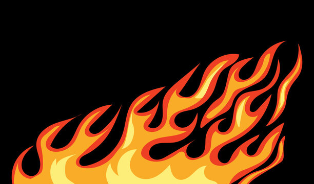Flame race car decal. Blazing flame, hot red dynamic fire race and hotrod graphics, automotive decoration. Heat, power and danger, energy symbol. Vector racing black background. Stylized Illustration 