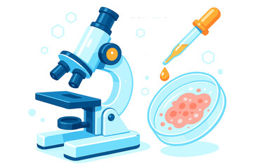 Modern microscope dropper and petri dish used for scientific laboratory analysis