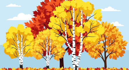 Autumnal trees with vibrant foliage create a colorful seasonal illustration