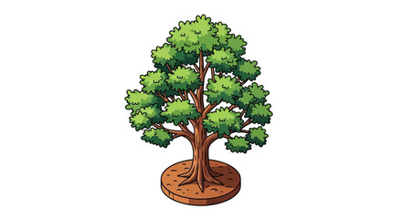 Cartoon illustration of deciduous tree with green leaves and brown trunk