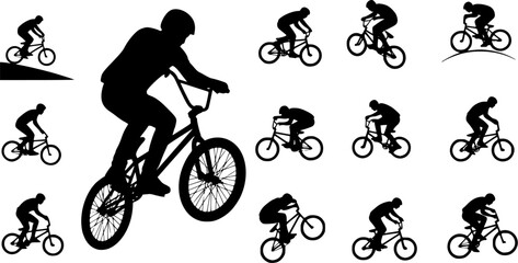 Fototapeta premium Bmx cycling silhouette, Bmx stunt silhouette, Bmx cyclist silhouette, Bmx cycling, Bmx cyclist, Bmx , Bmx silhouette
