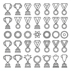 48 Unique Trophy and Award Icons Set – Sports, vector style coloring page 