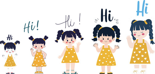 Cartoon Girls Waving and Saying Hi