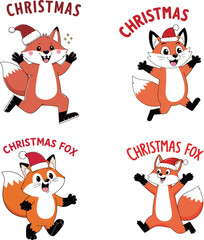 Christmas Foxes Cartoon Illustration