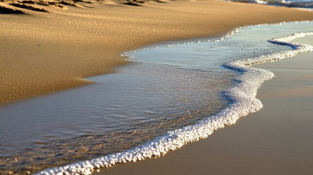 Gentle waves of water washing onto sandy beach in sunlight - Powered by Adobe