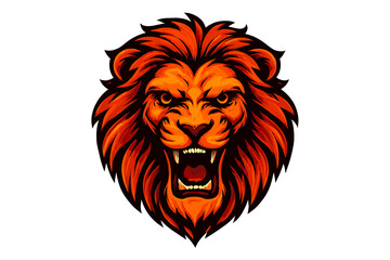 Fierce roaring lion head mascot with fiery orange mane and aggressive look