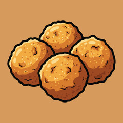 Illustration of three golden fried croquettes on orange background.