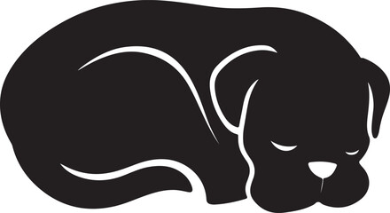 Fototapeta premium A simple black and white illustration of a peacefully sleeping curled up dog