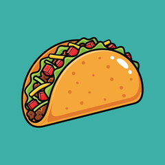 Colorful cartoon taco illustration with fresh toppings.