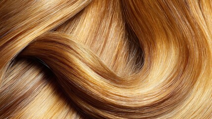 Close up texture of flowing strands of golden blonde hair with highlights and shadow