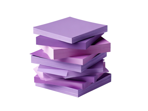 Stack of square purple paper sheets, casually arranged