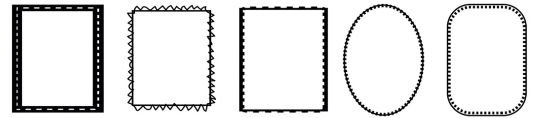 Stamp inspired frames for greeting cards, wedding and birthday party, picnic invitations in marine Mediterranean sea coastal style. Hand drawn ornament borders for social media decoration template