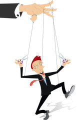 Happy to be free. Happy man cuts the strings that control him. Concept illustration 