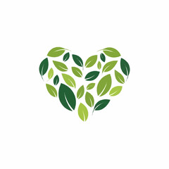 Heart made of green leaves representing nature and environmental care.
