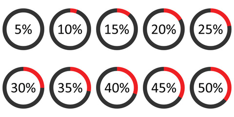 Round Loading and Progress Icons – Circular Percentage, Pie Chart, and Ring Diagram Vector Set