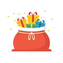 Santas Bag Overflowing with Colorful Christmas Gifts.