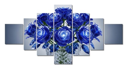 Vibrant blue roses in a crystal vase, a multipanel wall art