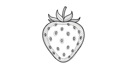 Strawberry drawing in black and white detailed with sketchy lines style