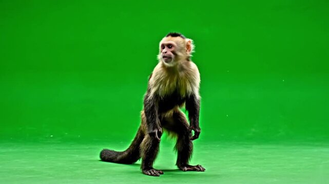 Capuchin Monkey Grooving and Dancing on Green Screen