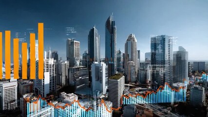 Cityscape Finance: An expansive cityscape stands as a testament to modern urban development, with financial graphs superimposed to symbolize economic growth and business prosperity. - Powered by Adobe