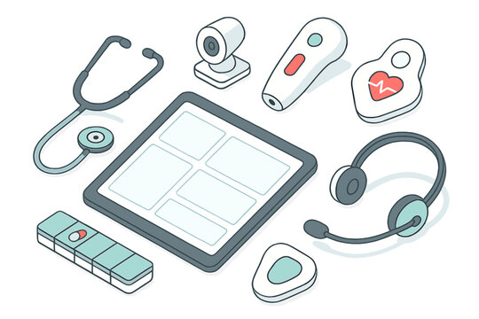 Isometric set of telehealth equipment and diagnostic communication devices