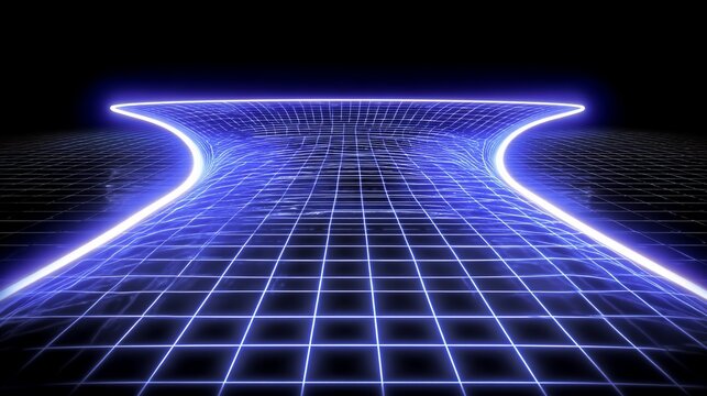 Abstract Blue Neon Grid Tunnel Perspective, Futuristic Geometric Design Concept