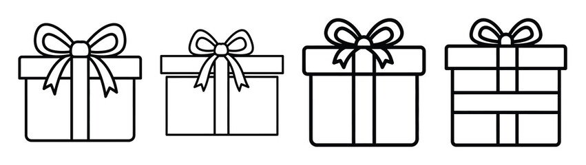 christmas present box line art icon set. Christmas outline Vector illustration icons.