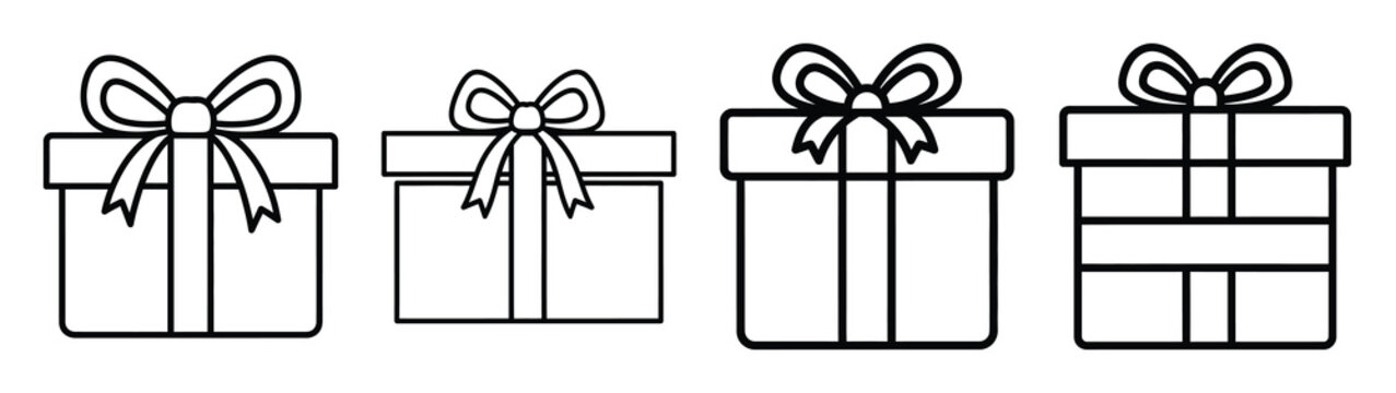 christmas present box line art icon set. Christmas outline Vector illustration icons.