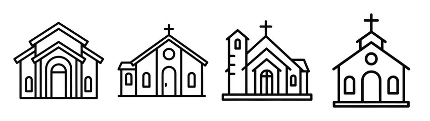 church line art icon set. Christmas outline Vector illustration icons.