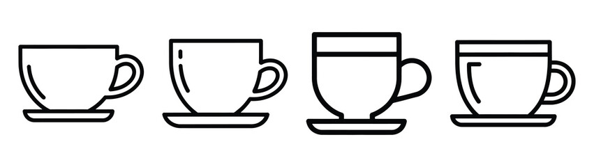 cup of tea line art icon set. Christmas outline Vector illustration icons.