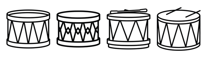 drum line art icon set. Christmas outline Vector illustration icons.