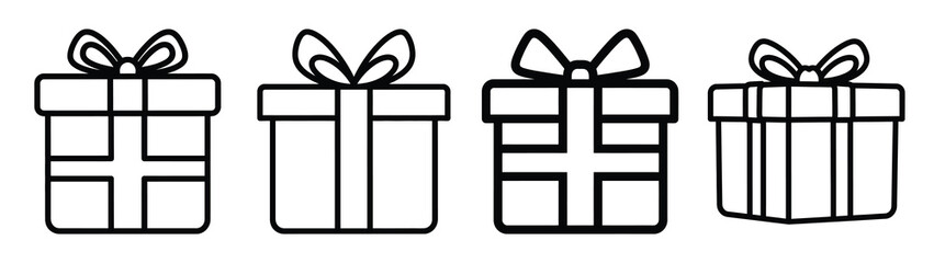 gift box ribbon line art icon set. Christmas outline Vector illustration icons.