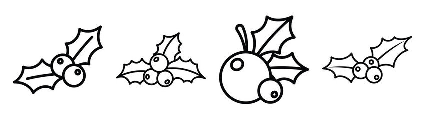 holly berry line art icon set. Christmas outline Vector illustration icons.